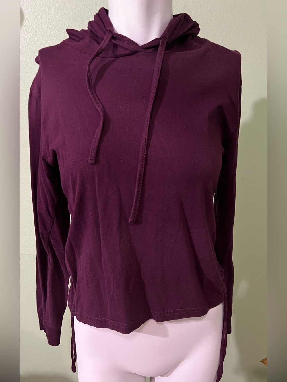 On Fire Plum Purple Ruched Side Hoodie Top - Size M
